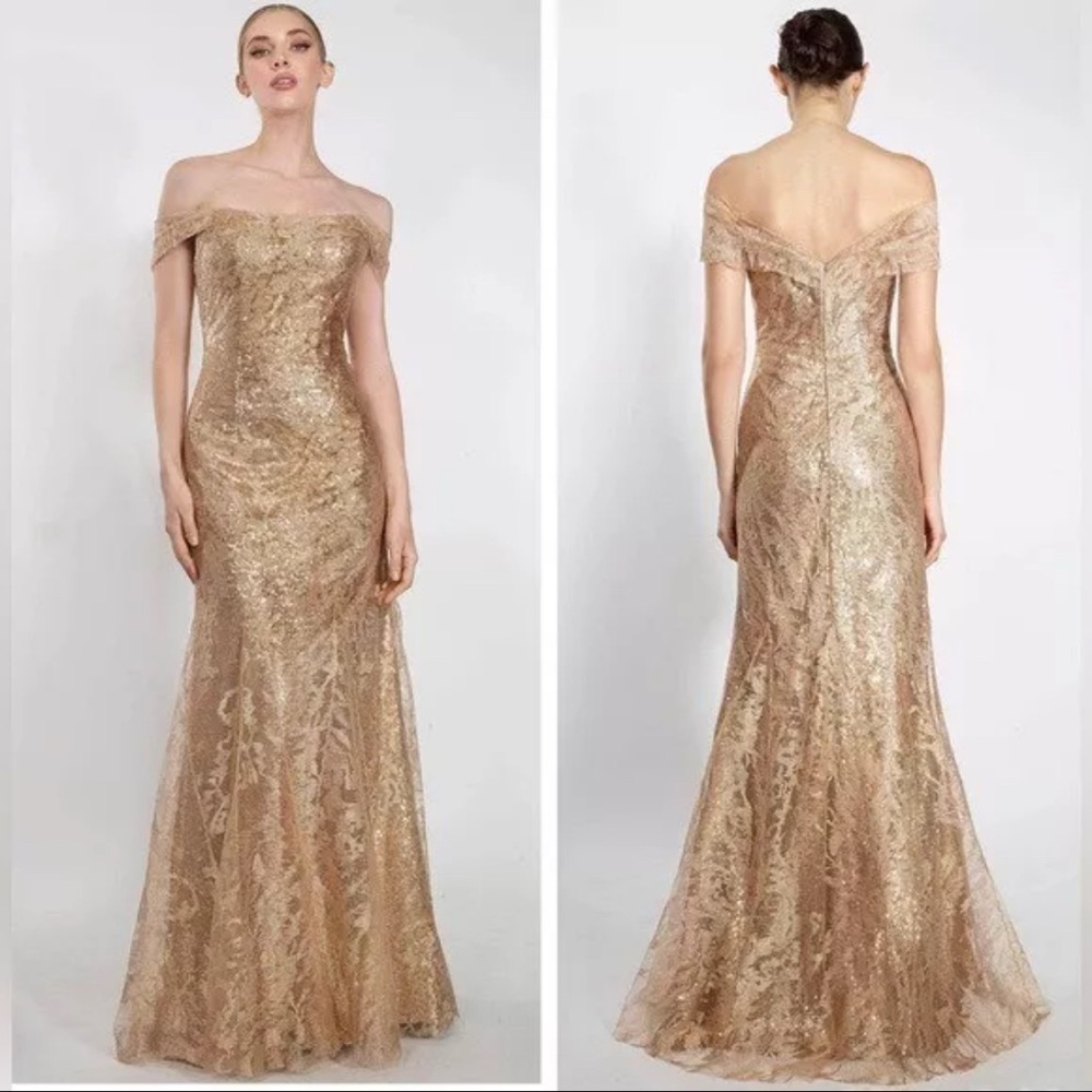 NWT Rene Ruiz Collection Abstract Pattern Glitter Gown Size 4 $1795